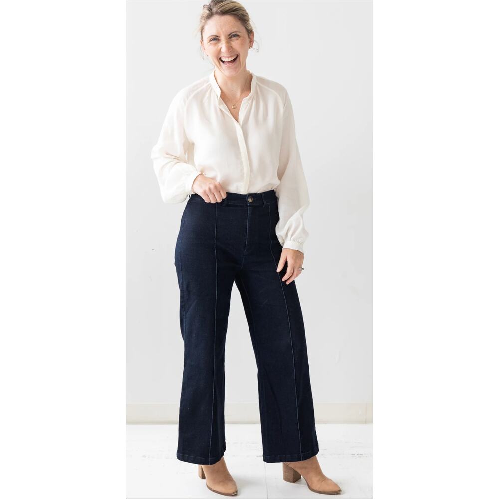 Brass The Sailor Pant Jeans Womens Size 8 Indigo Blue Dark Wash Wide Leg New